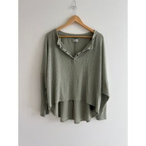 Urban Outfitters Sage Waffle Knit Henley Top L Oversized Cottagecore UO
